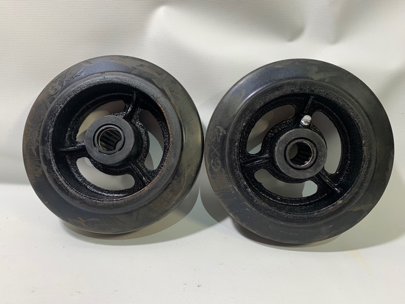 lot 391 image: 2 New Heavy Duty 6x2 Steel Rubber Wheel