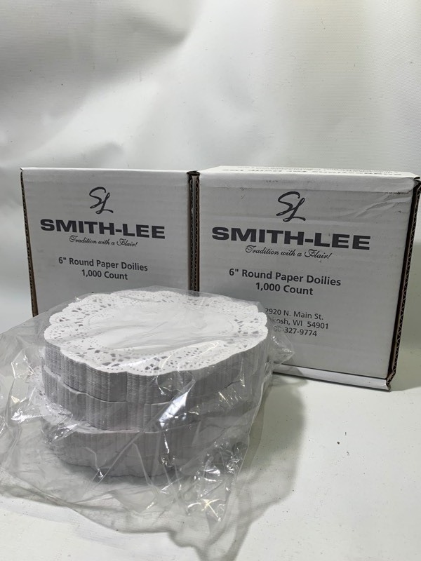 lot 413 image: 3 Box Total 3,000 Smith-Lee 6 Round Paper Doilies