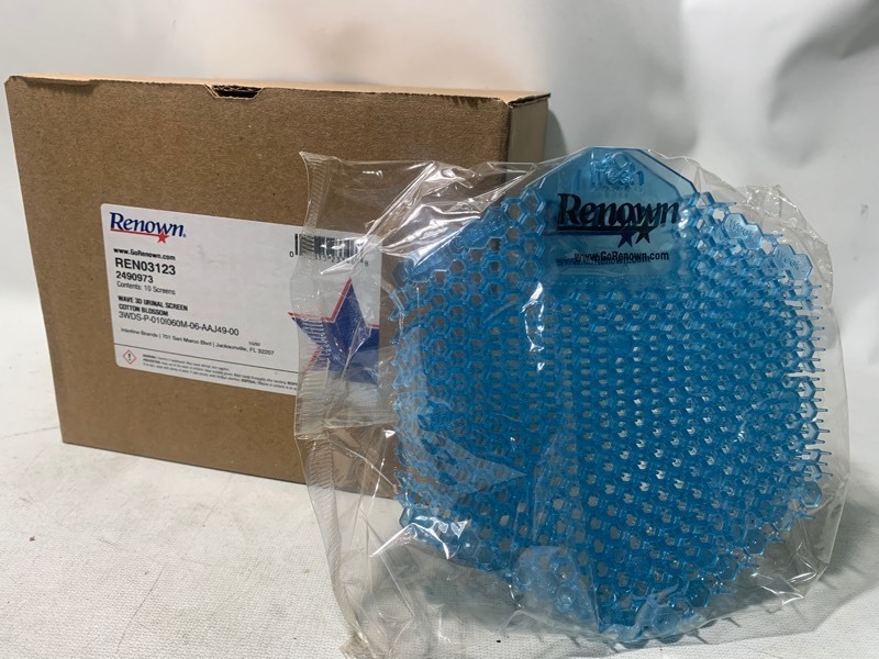 lot 385 image: New Box of 10 Renown Wave 3D Urinal Screens, Cotton Blossom