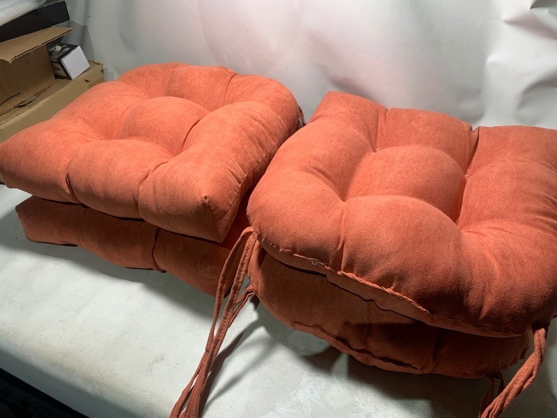 lot 387 image: 4pc Set of Plush Soft 15 Tie On Seat Cushions, Orange
