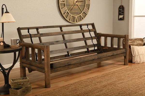 lot 99 image: New Kodiak Furniture Tucson Full Size Futon Body Frame, Rustic Walnut