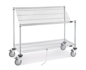 lot 21 image: New 2 Tiered Stainless Steel Wire Tilt Cart