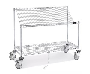lot 20 image: New 2 Tiered Stainless Steel Wire Tilt Cart