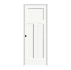 lot 56 image: New JELD-WEN 28 in. x 80 in. 3 Panel Craftsman White Right-Hand Smooth Solid Core Molded Composite MDF Single Prehung Interior Door.