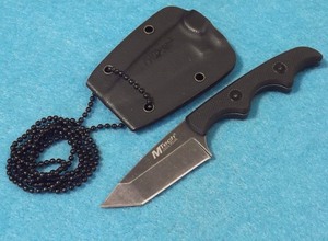 lot 84 image: 2 New M-Tech 673 Neck Knife Black Stoashed Blade 5 G-10