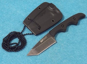lot 86 image: 2 New M-Tech 673 Neck Knife Black Stoashed Blade 5 G-10