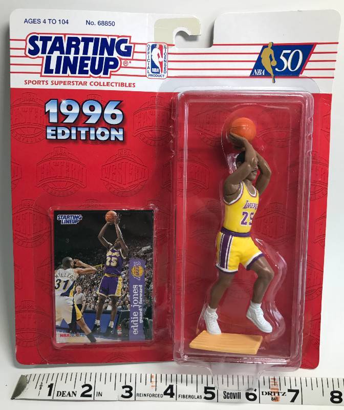 lot 3170 image: Collectible Figure EDDIE JONES Los Angeles Lakers 1996 Basketball card - New in package Sealed NBA Licensed