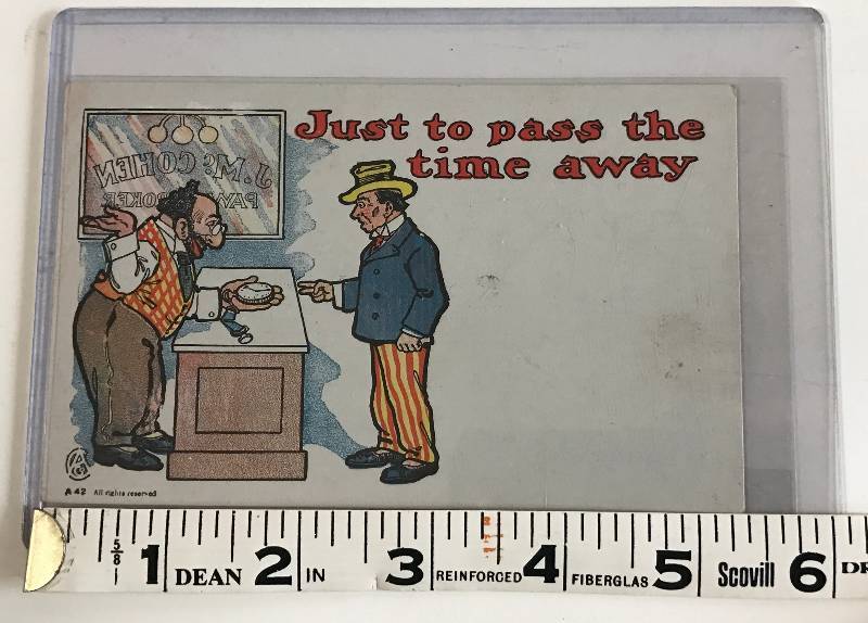 lot 3175 image: Vintage Antique Pawn Shop Pocket Watch Themed Post Card Rare Find