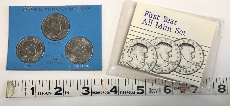 lot 3184 image: Susan B. Anthony (3 Silver Dollars) Littleton Coin Company - Philadelphia - Denver - San Francisco