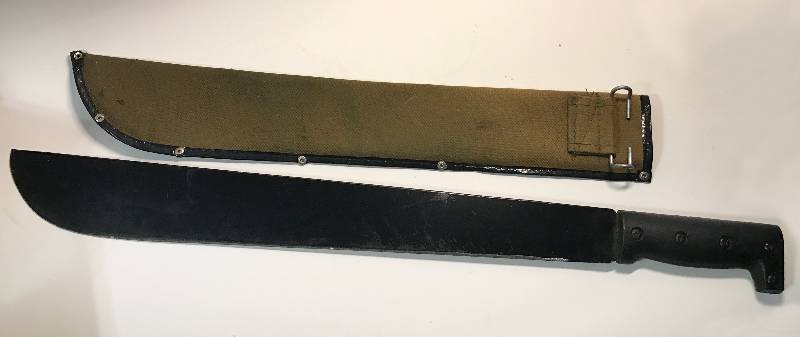lot 3223 image: Old Military Looking Machete with Sheath