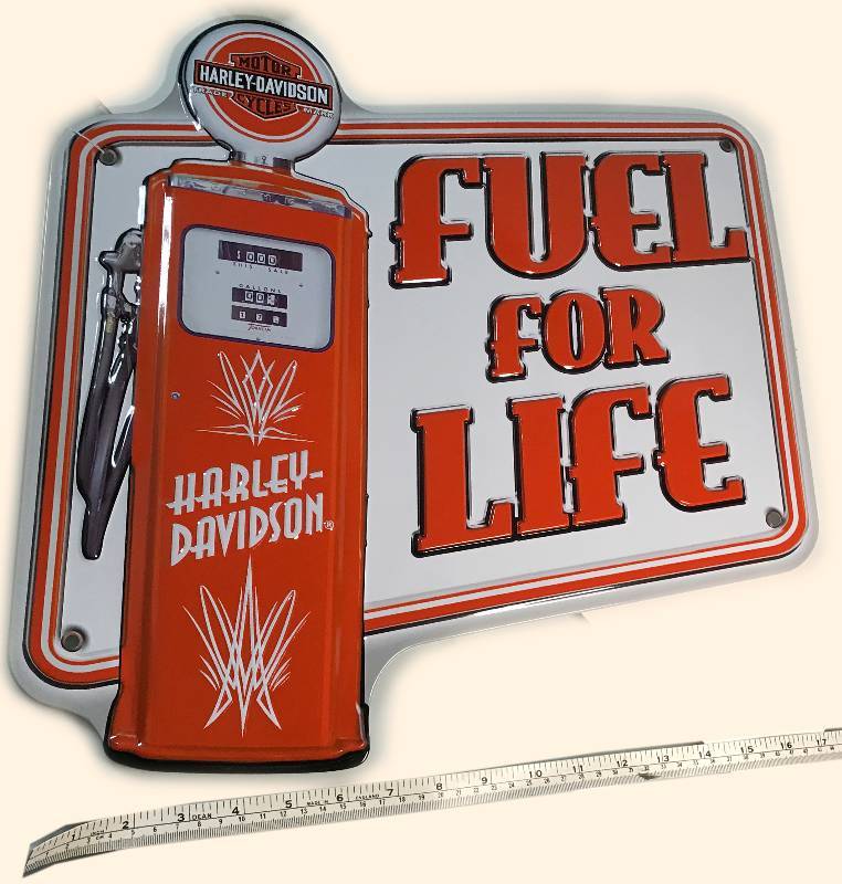 lot 3227 image: Harley Davidson Nostalgic Metal Sign Fuel For Life  Gas Pump