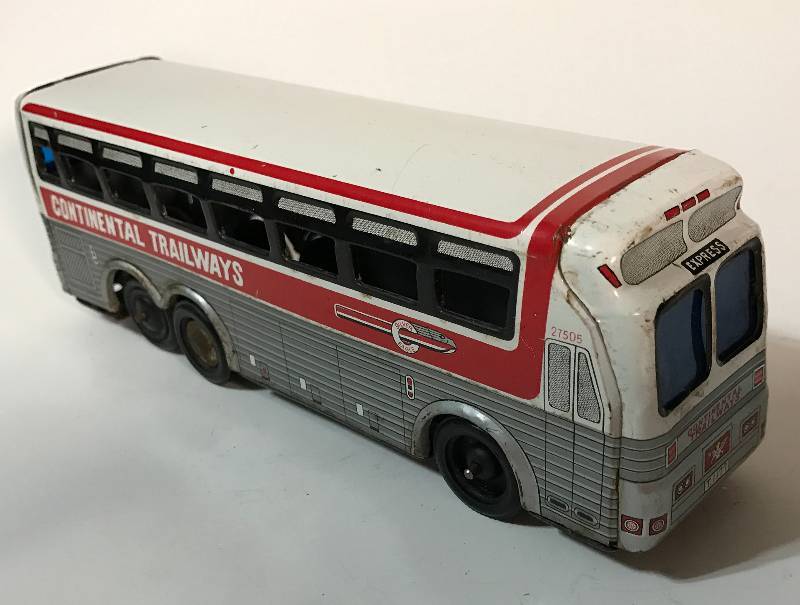 lot 3233 image: 7 CONTINENTAL TRAILWAYS SILVER EAGLE FRICTION TOY BUS  - Very COLLECTIBLE -