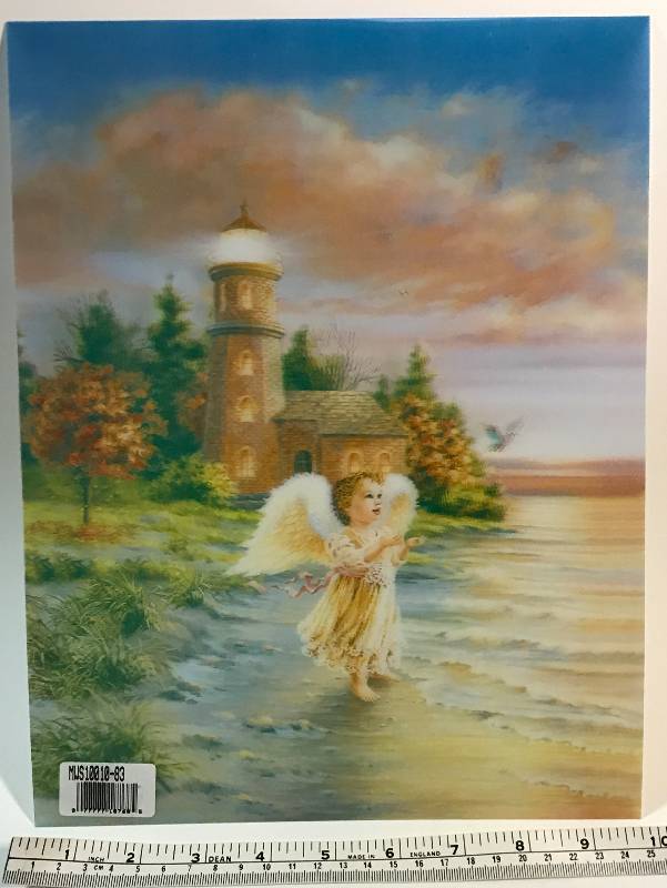lot 3238 image: 3-D picture of an angel by a lighthouse
