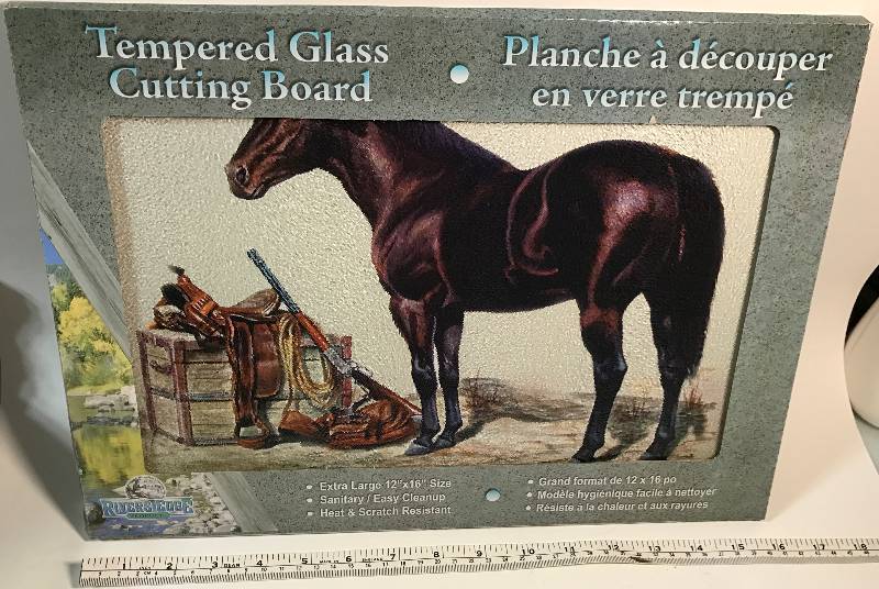 lot 3241 image: Tempered Glass Cutting Board - Western theme horse Extra Large 12 x 16 size NEW