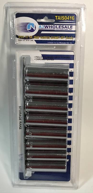lot 3248 image: Deep Socket Set Chrome 12 drive NEW in package 9PCS (S.A.E.)