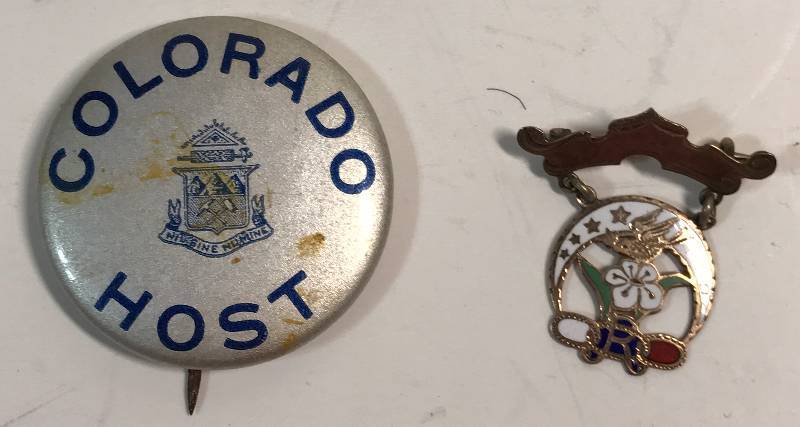 lot 3261 image: Vintage Hat  Lapel Pin - COLORADO HOST & other decorative ART DECO PIN