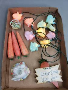 lot 37 image: Bunny Lights, Faux Carrots, Ornament, Wall Decor, Candle Holder