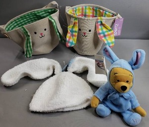 lot 42 image: NEW Fabric Easter Baskets, Baby Easter Ears Hat, 8 Easter Bunny Pooh