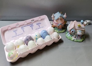 lot 51 image: Light Up Bunny Village, 1 Dozen Ceramic Eggs