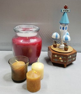 lot 102 image: Candle-lite Cinnamon Jar Candle, Votives, Musix Box