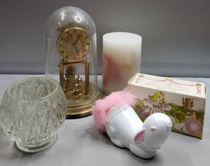 lot 107 image: Kundo Clock, Votive Holder, Avon Bunny, Large Pillar Candle