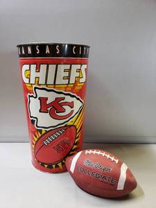 lot 195 image: Kansas City Chiefs Trash Can & MacGregor Junior Size Football