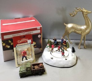 lot 198 image: Light-Up Football Centerpiece, Gold Reindeer, Porcelain Figure, Antique Truck Decoration