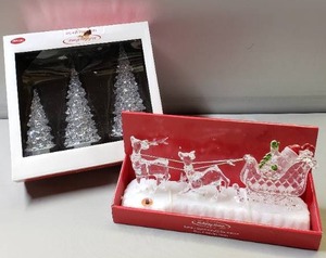 lot 217 image: NEW IN PACKAGE LED Light Up Trees & Musical Santa Sleigh