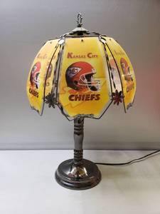 lot 1 image: Kansas City Chiefs 3 Way Touch Lamp , 23 Tall new , 6 Glass Panels with Logo