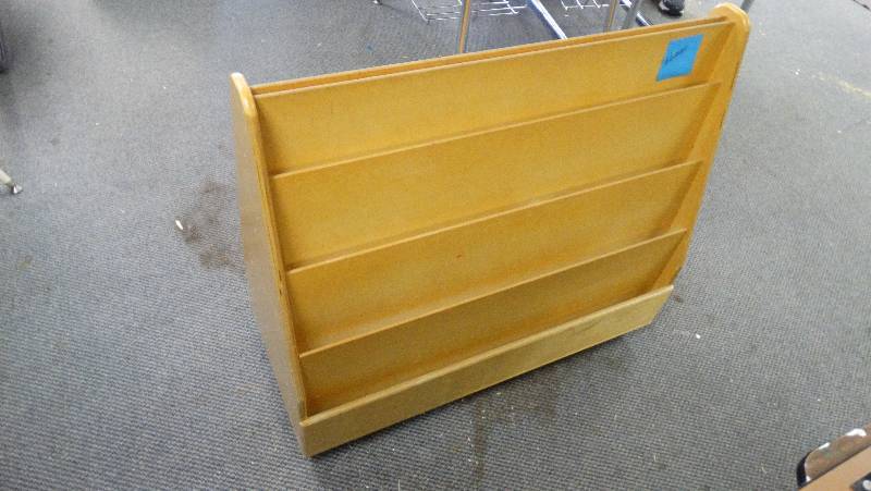 lot 396 image: Wooden small two sided rack on wheels.