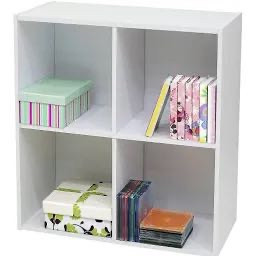 lot 18860 image: Kings Brand Furniture White Wood 4 Cube Organizer Storage Bookcase