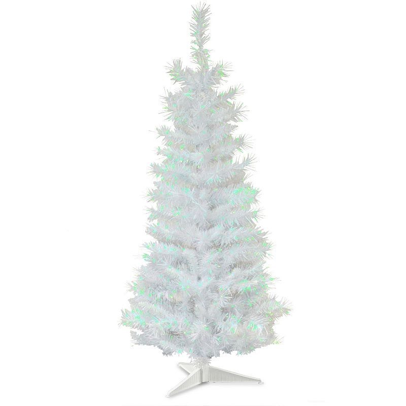 lot 19209 image: National Tree Company Artificial Christmas Tree White Tinsel Includes Stand 3 feet