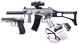 lot 19838 image: GAME FACE GFRPKTGS Ghost Affliction Full-Auto Airsoft BB Rifle And Spring-Powered Pistol Kit With Safety Glasses And BBs, (GreySmoke) (B07R3FR9J8)