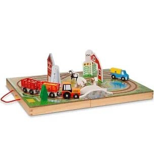 lot 20312 image: Melissa & Doug 17-Piece Wooden Take-Along Tabletop - Farm - missing pieces