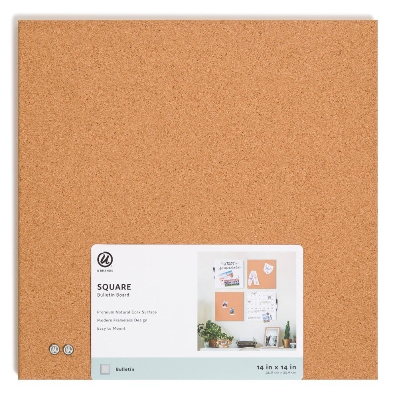 lot 20413 image: U Brands Square Frameless Cork Bulletin Board 14 x 14 Brown 463U