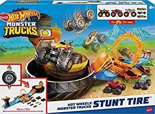 lot 20744 image: ��Hot Wheels Monster Trucks Stunt Tire Playset, Includes 3 Hot Wheels Monster Trucks & 3 Hot Wheels 164 Scale Vehicles, Gift for Kids 4 to 8 Years Old Amazon Exclusive (B09CFP81PP)