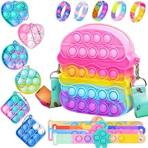 lot 20912 image: Wajetor pop Fidget Girl Single Shoulder Bag Toys Set, Mini pop Push Bubble Toys, Decompression Wristband Toy Set Suitable for Childrens (Group A 115pcs)