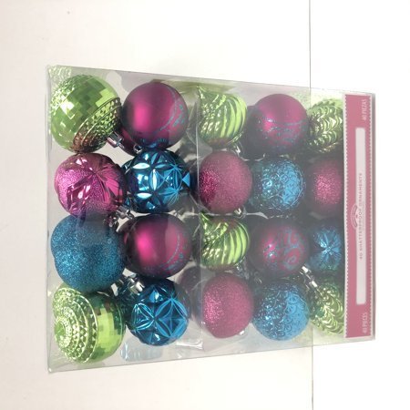 lot 20918 image: Holiday Time 40ct 60mm FuschiaLime GreenTeal Shatterproof Ornament
