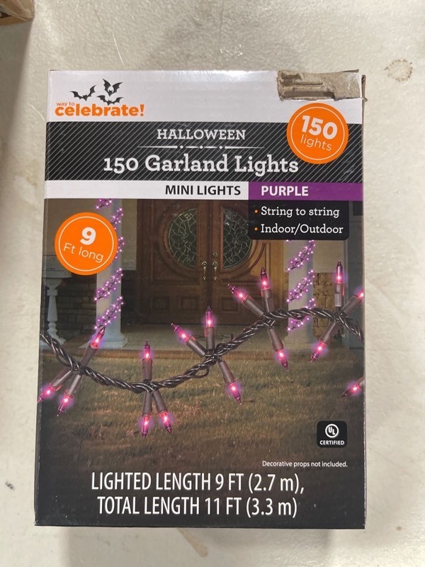 lot 20921 image: Way to Celebrate Halloween 150-Count Indoor Outdoor Purple Garland Mini Lights, with AC Adaptor, 120 Volts