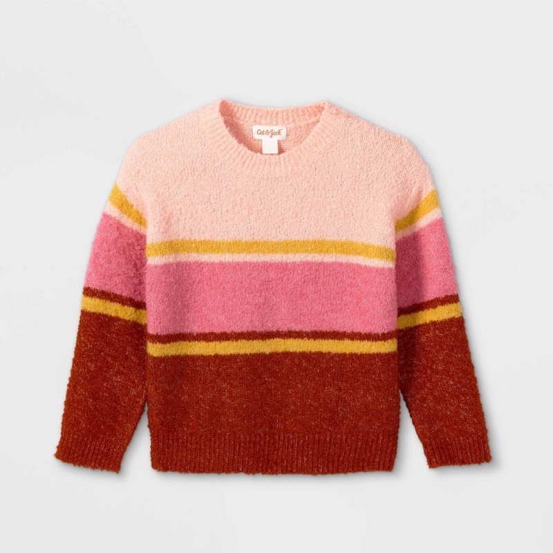 lot 20933 image: Toddler Girls Striped Pullover Sweater - Cat & Jack Powder Pink 2T