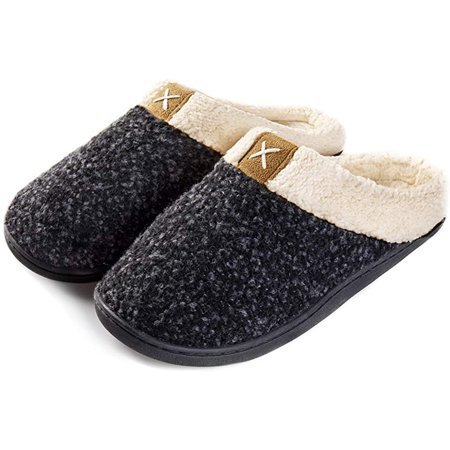 lot 20954 image: Womens Cozy Memory Foam Slippers Fuzzy Wool-Like Plush Fleece Lined House Shoes wIndoor, Outdoor Anti-Skid Rubber Sole