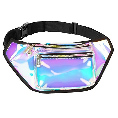 lot 20964 image: Holographic Fanny Pack Belt Bag  Waterproof fanny pack for Women - Crossbody Bag Bum Bag Waist Bag Waist Pack - For Halloween costumes, Rave Fanny Pack for Hiking, Running, and travel (Luminous)