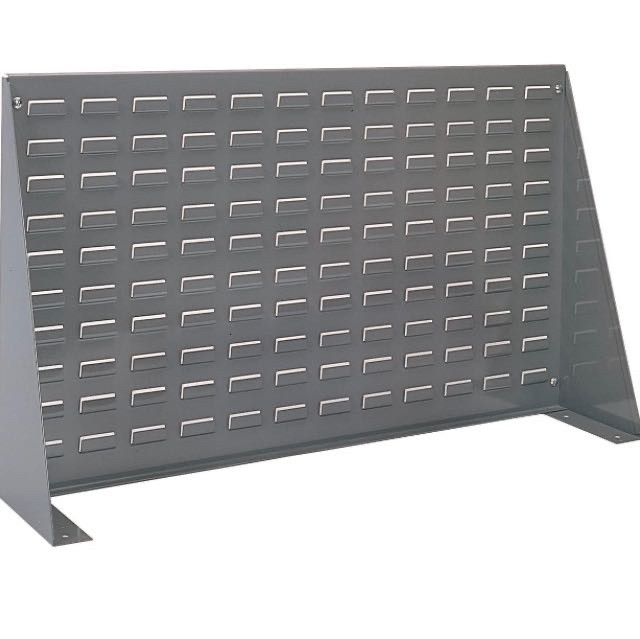 lot 20978 image: Louvered Steel Work Bench Storage Rack for Mounting AkroBin Storage Bins (no sides)