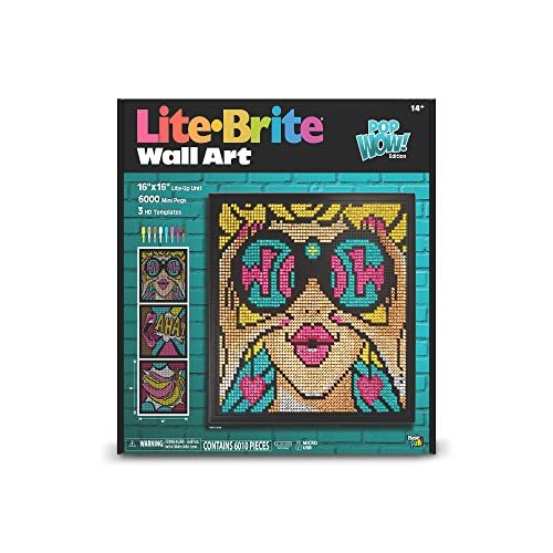 Lite-Brite Wall Art Pop Wow - 16 x 16 Screen, 6,000 Mini Pegs, 3 HD Designs