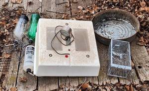 lot 3084 image: Little Giant Still Air Incubator, Animal Bottles, Small Humane Trap and Galvanized Bowl