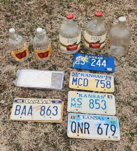 lot 3046 image: License Plates and Glass Jugs