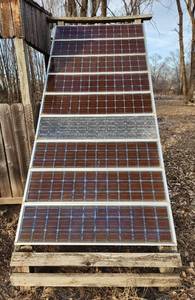 lot 1013 image: Solar Panels and Wood Stand - Very Large - Will need to be taken apart or trailered by buyer