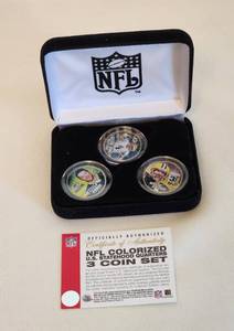 lot 508 image: Brett Favre 3 Coin Set NFL Colorized US Statehood Quarters