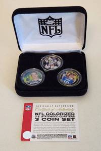 lot 509 image: Peyton Manning 3 Coin Set NFL Colorized US Statehood Quarters