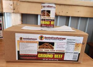 lot 4023 image: Heat & Serve Ground Beef (12) 14.5oz Cans Long Term Food Storage